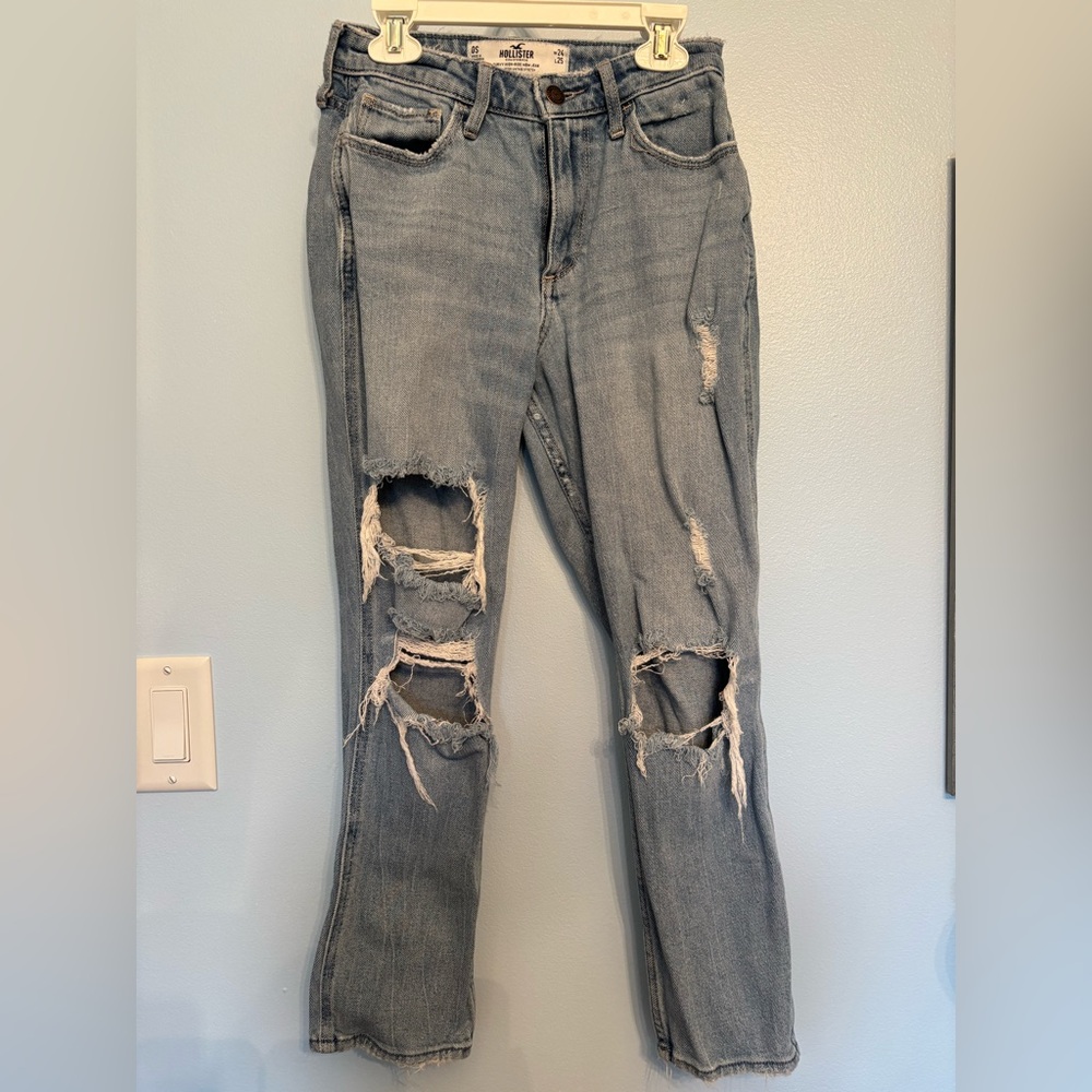Hollister Blue Ripped Boyfriend Jeans